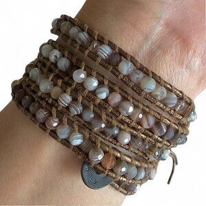 BNWOT Chan Luu Smoky Tan/Taupe Beaded Wrap Bracelet, 3-4x Wrap